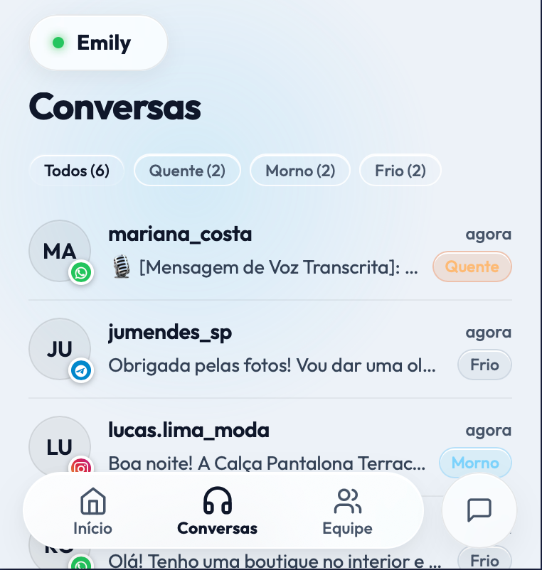 Tela de Inbox